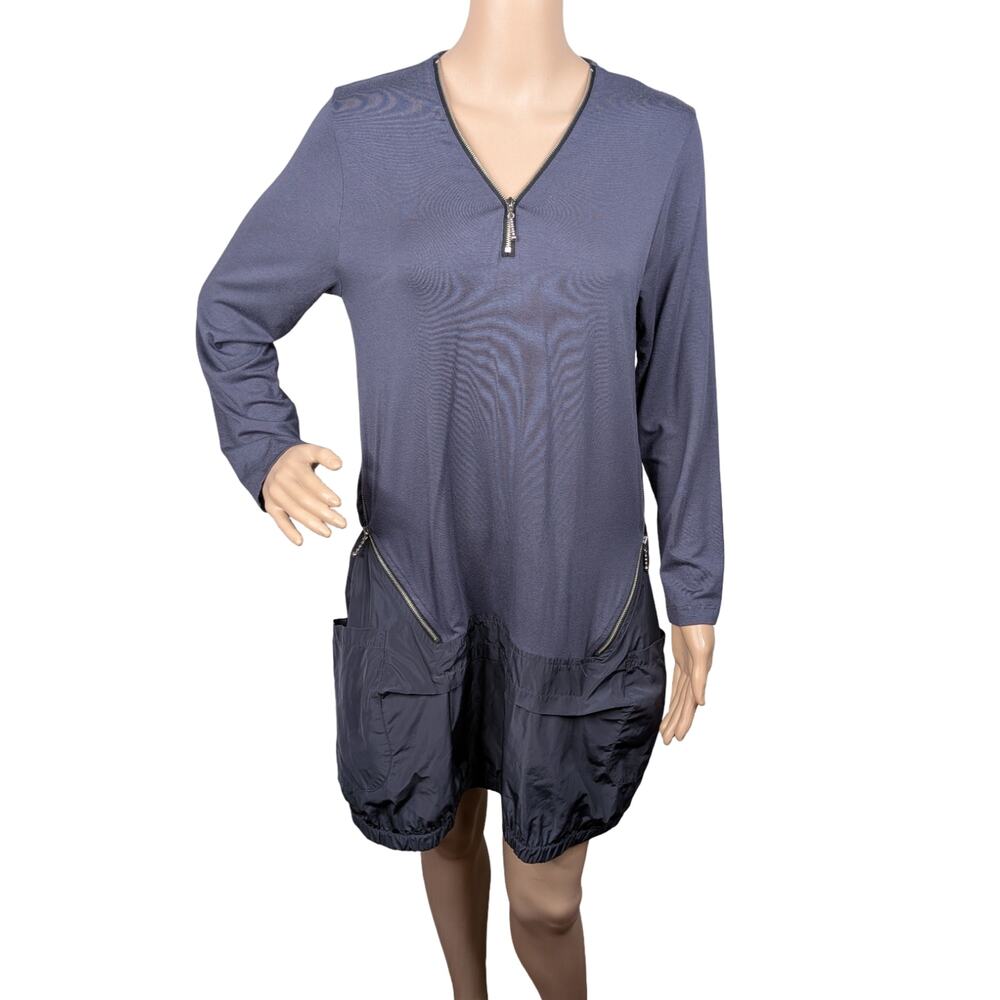 Comfy USA Purplish Gray Mixed Media Lantern Dress Size S Lagenlook Avant Garde